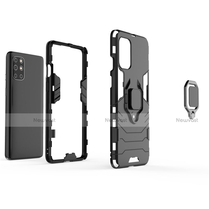 Silicone Matte Finish and Plastic Back Cover Case with Magnetic Finger Ring Stand for OnePlus 8T 5G