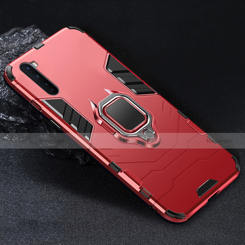 Silicone Matte Finish and Plastic Back Cover Case with Magnetic Finger Ring Stand for OnePlus Nord