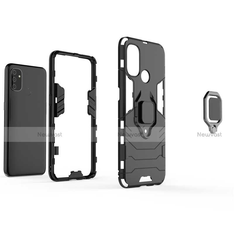 Silicone Matte Finish and Plastic Back Cover Case with Magnetic Finger Ring Stand for OnePlus Nord N100