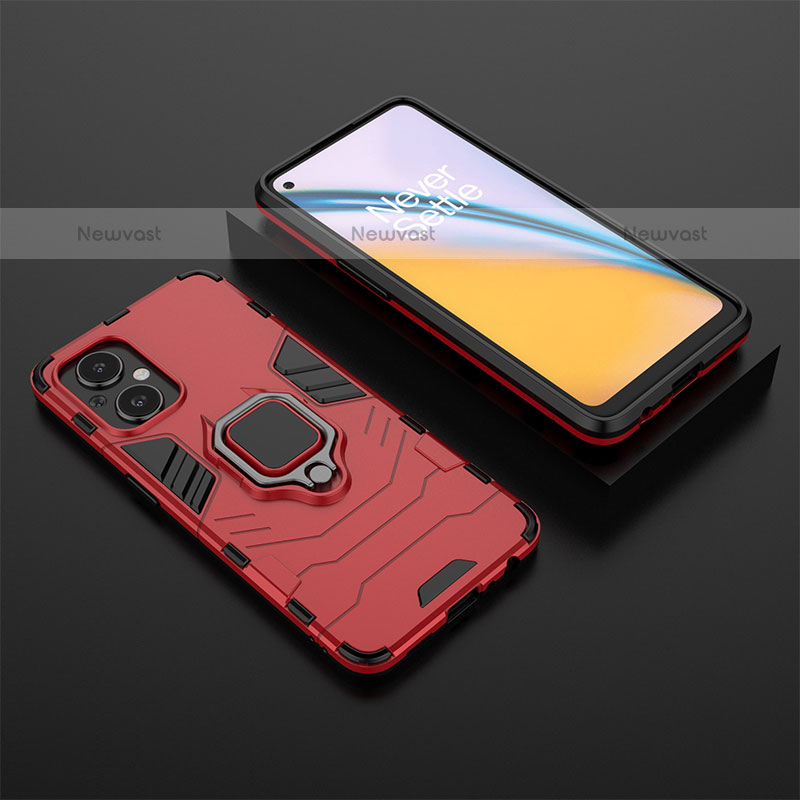 Silicone Matte Finish and Plastic Back Cover Case with Magnetic Finger Ring Stand for OnePlus Nord N20 5G