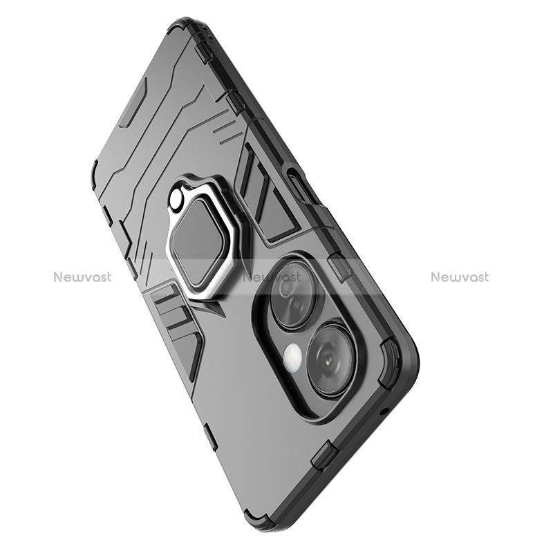 Silicone Matte Finish and Plastic Back Cover Case with Magnetic Finger Ring Stand for OnePlus Nord N30 5G