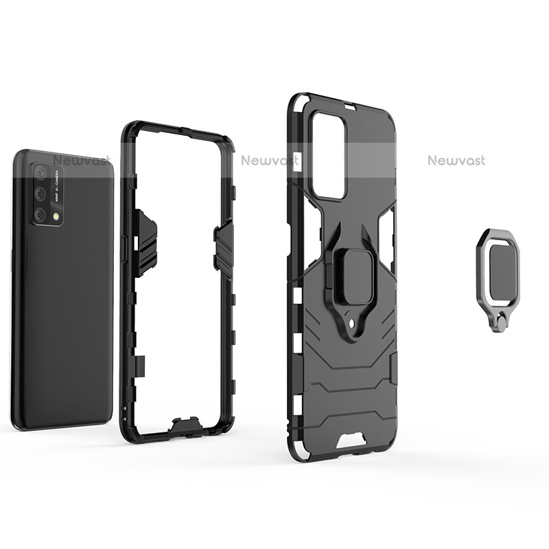 Silicone Matte Finish and Plastic Back Cover Case with Magnetic Finger Ring Stand for Oppo A74 4G