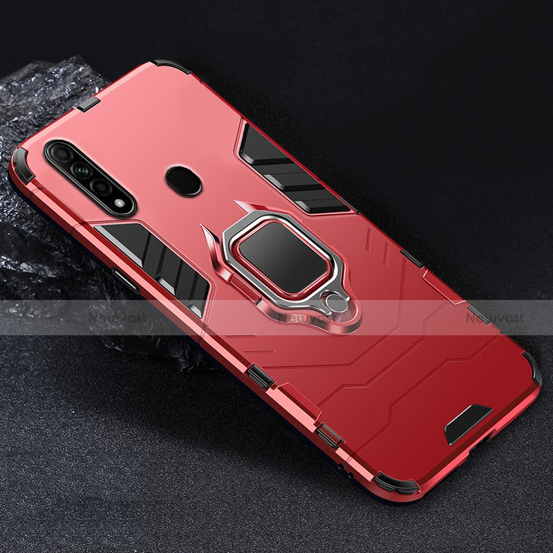 Silicone Matte Finish and Plastic Back Cover Case with Magnetic Finger Ring Stand for Oppo A8