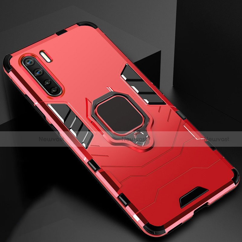 Silicone Matte Finish and Plastic Back Cover Case with Magnetic Finger Ring Stand for Oppo A91
