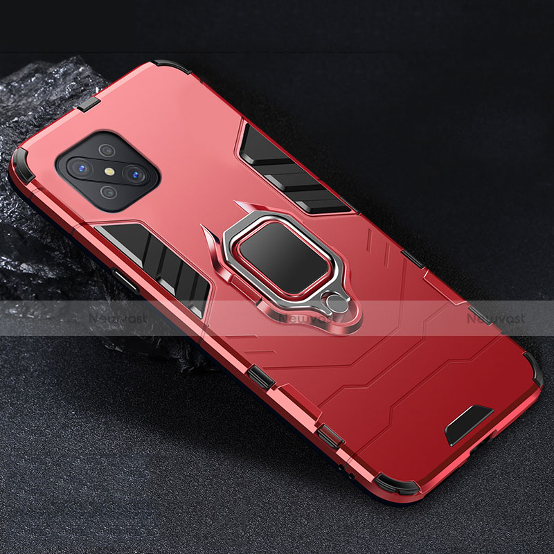 Silicone Matte Finish and Plastic Back Cover Case with Magnetic Finger Ring Stand for Oppo A92s 5G