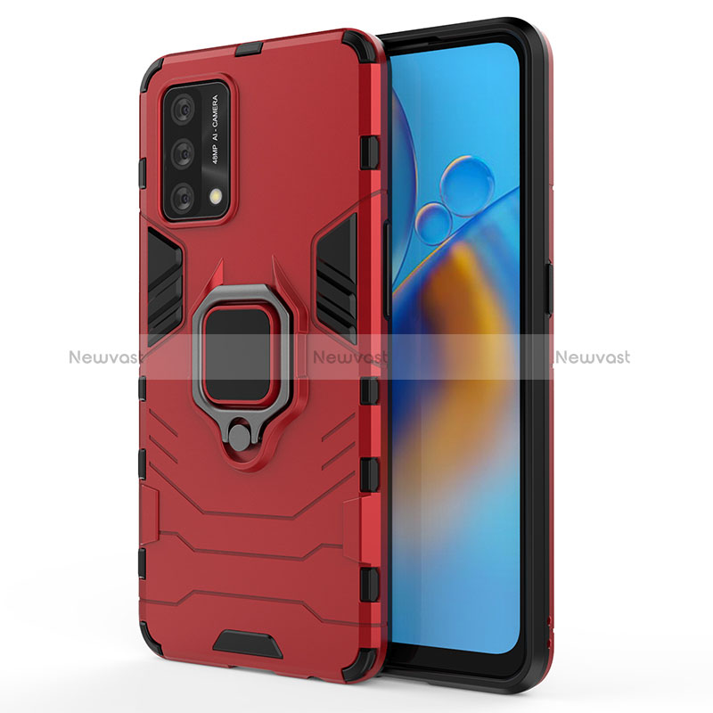 Silicone Matte Finish and Plastic Back Cover Case with Magnetic Finger Ring Stand for Oppo A95 4G