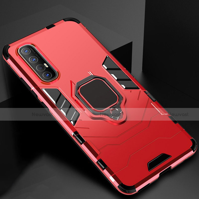 Silicone Matte Finish and Plastic Back Cover Case with Magnetic Finger Ring Stand for Oppo Find X2 Neo Red