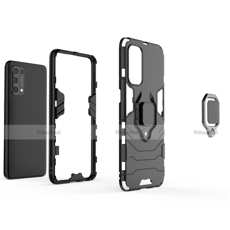 Silicone Matte Finish and Plastic Back Cover Case with Magnetic Finger Ring Stand for Oppo Find X3 Lite 5G