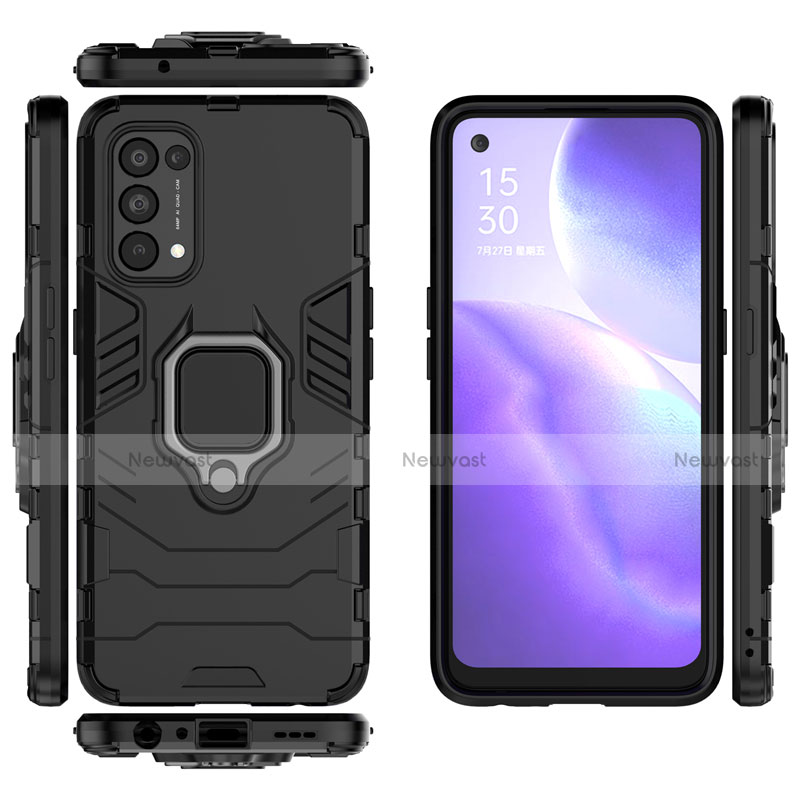 Silicone Matte Finish and Plastic Back Cover Case with Magnetic Finger Ring Stand for Oppo Find X3 Lite 5G