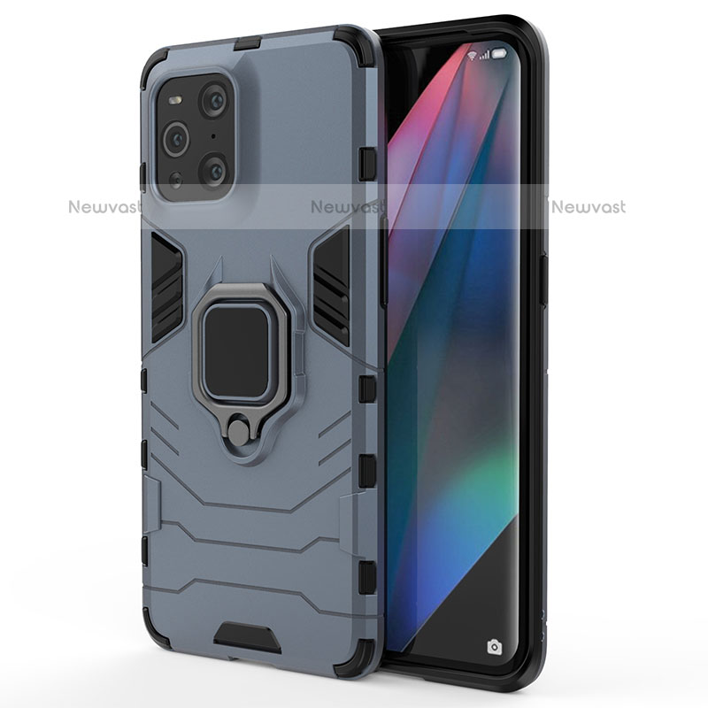 Silicone Matte Finish and Plastic Back Cover Case with Magnetic Finger Ring Stand for Oppo Find X3 Pro 5G