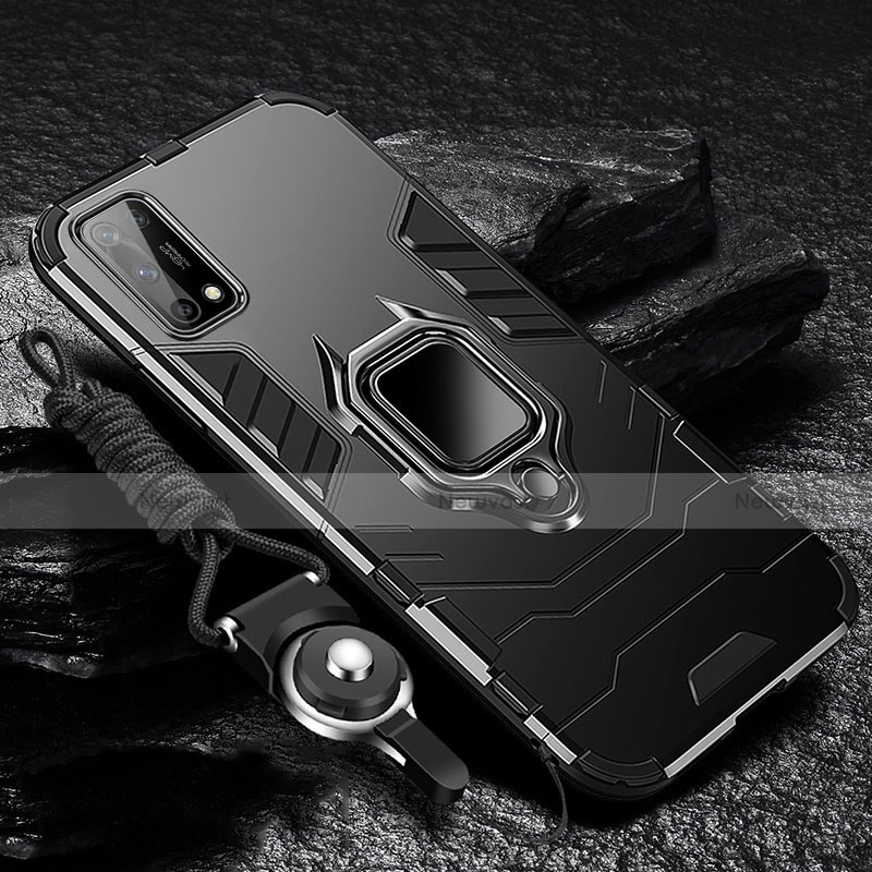 Silicone Matte Finish and Plastic Back Cover Case with Magnetic Finger Ring Stand for Oppo K7x 5G