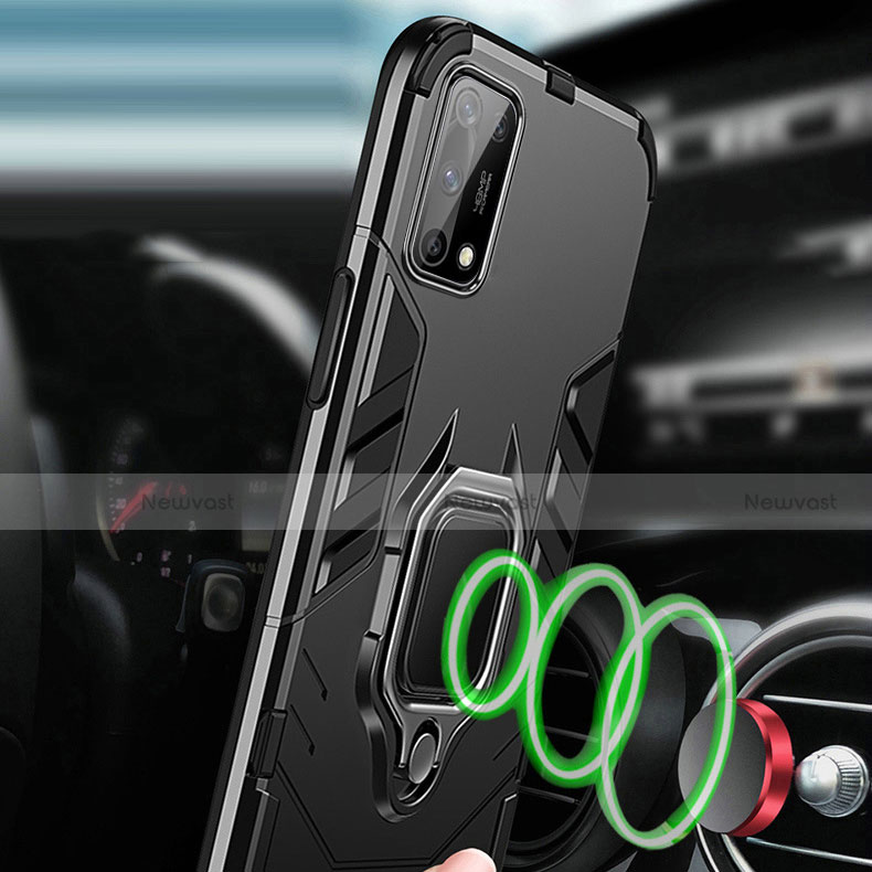 Silicone Matte Finish and Plastic Back Cover Case with Magnetic Finger Ring Stand for Oppo K7x 5G