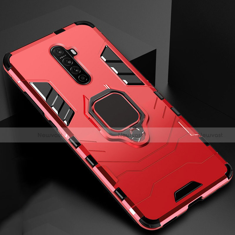 Silicone Matte Finish and Plastic Back Cover Case with Magnetic Finger Ring Stand for Oppo Reno Ace