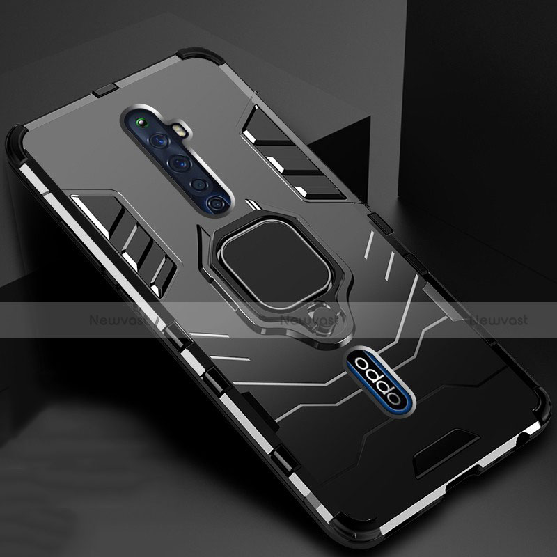 Silicone Matte Finish and Plastic Back Cover Case with Magnetic Finger Ring Stand for Oppo Reno2 Z