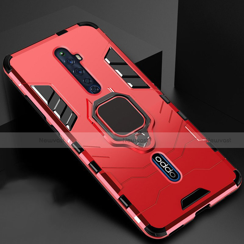 Silicone Matte Finish and Plastic Back Cover Case with Magnetic Finger Ring Stand for Oppo Reno2 Z