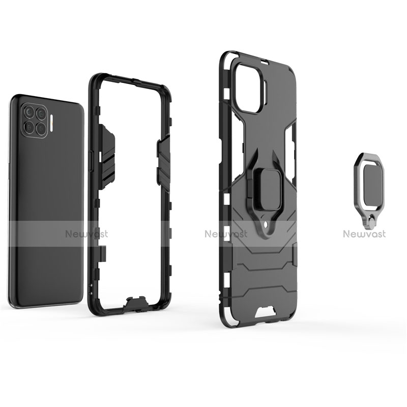 Silicone Matte Finish and Plastic Back Cover Case with Magnetic Finger Ring Stand for Oppo Reno4 Lite