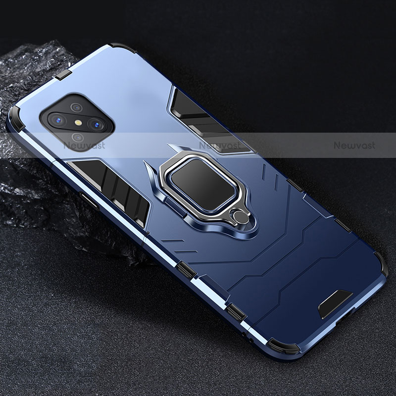 Silicone Matte Finish and Plastic Back Cover Case with Magnetic Finger Ring Stand for Oppo Reno4 Z 5G Blue