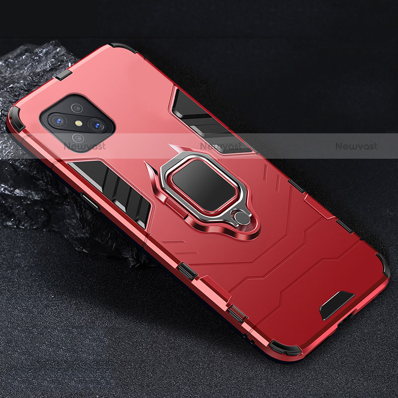 Silicone Matte Finish and Plastic Back Cover Case with Magnetic Finger Ring Stand for Oppo Reno4 Z 5G Red