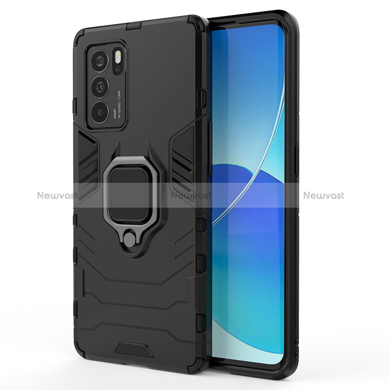 Silicone Matte Finish and Plastic Back Cover Case with Magnetic Finger Ring Stand for Oppo Reno6 Pro 5G India
