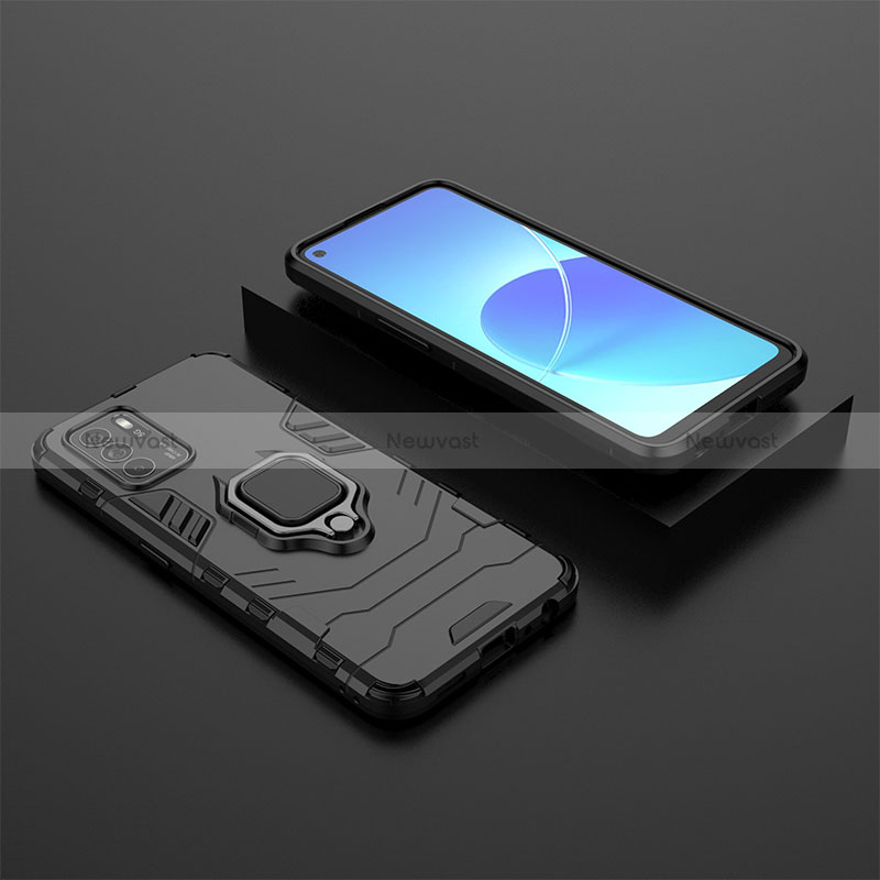 Silicone Matte Finish and Plastic Back Cover Case with Magnetic Finger Ring Stand for Oppo Reno6 Z 5G