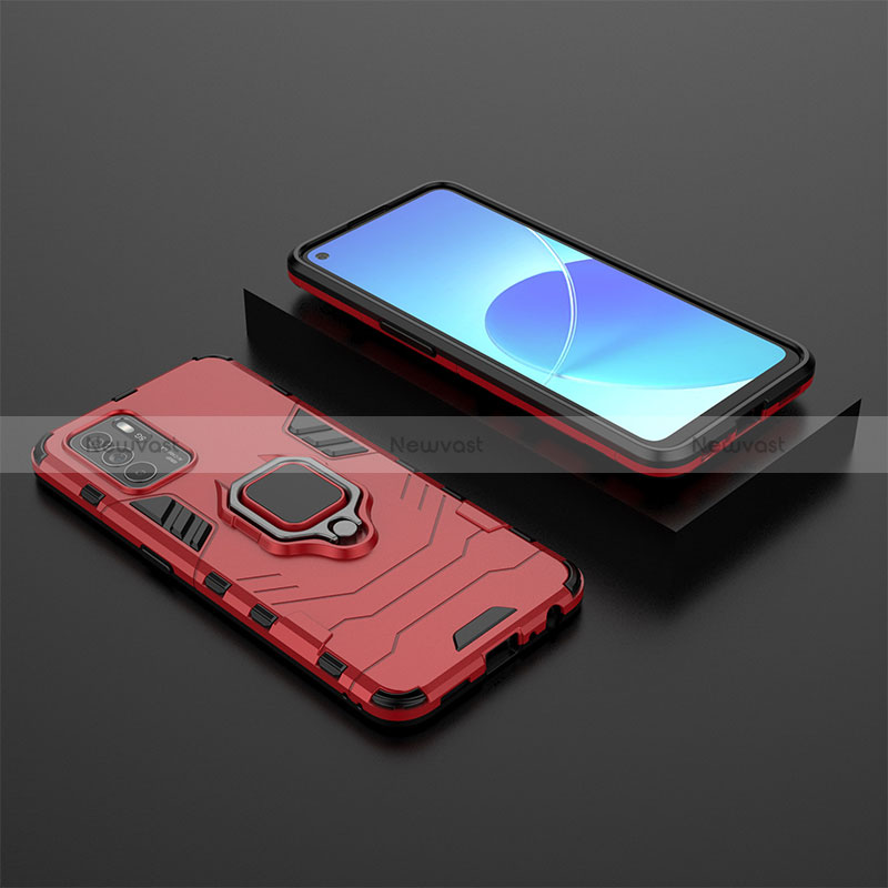 Silicone Matte Finish and Plastic Back Cover Case with Magnetic Finger Ring Stand for Oppo Reno6 Z 5G
