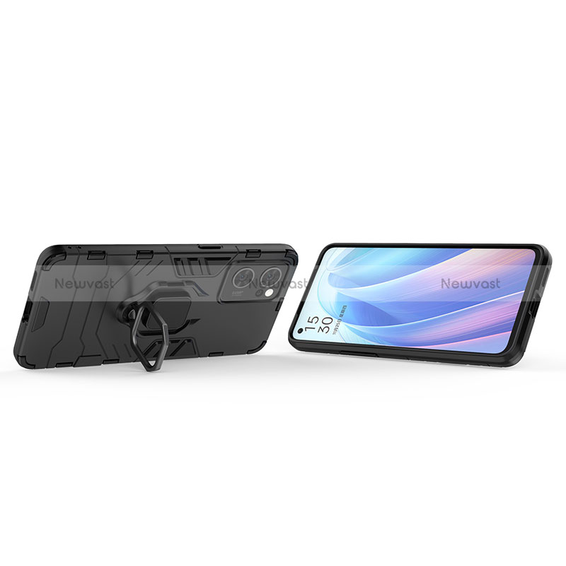 Silicone Matte Finish and Plastic Back Cover Case with Magnetic Finger Ring Stand for Oppo Reno7 5G