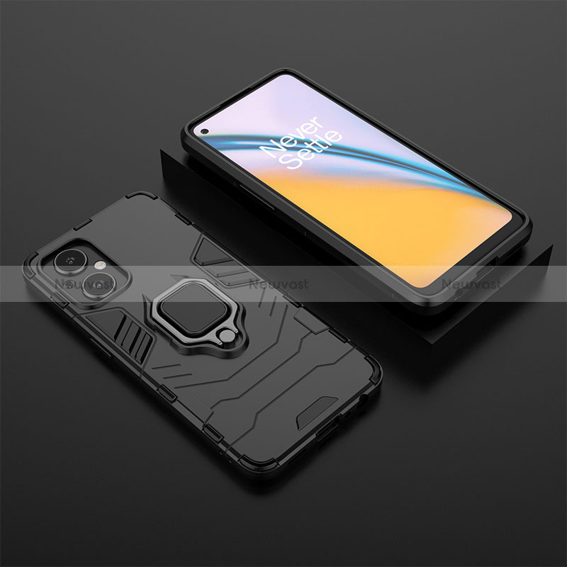 Silicone Matte Finish and Plastic Back Cover Case with Magnetic Finger Ring Stand for Oppo Reno7 Lite 5G