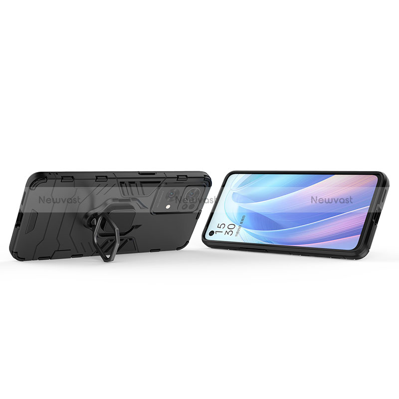 Silicone Matte Finish and Plastic Back Cover Case with Magnetic Finger Ring Stand for Oppo Reno7 Pro 5G
