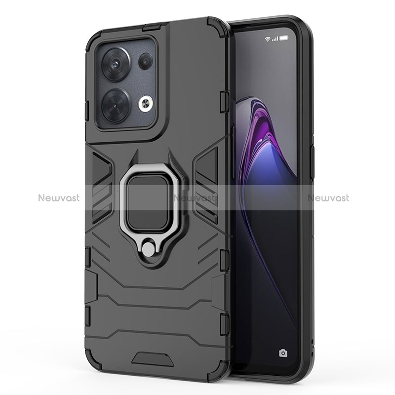 Silicone Matte Finish and Plastic Back Cover Case with Magnetic Finger Ring Stand for Oppo Reno8 5G