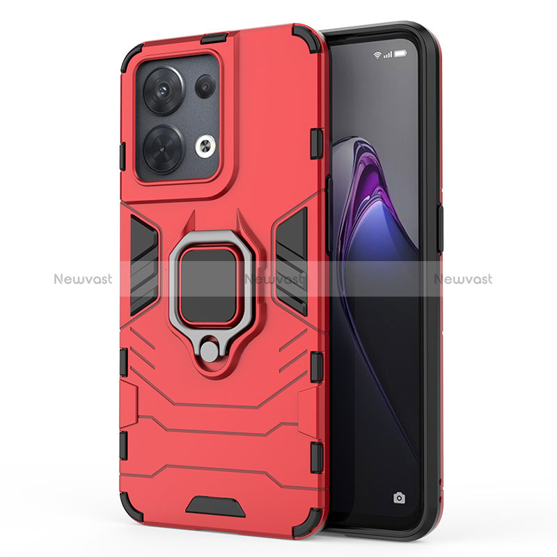 Silicone Matte Finish and Plastic Back Cover Case with Magnetic Finger Ring Stand for Oppo Reno8 5G