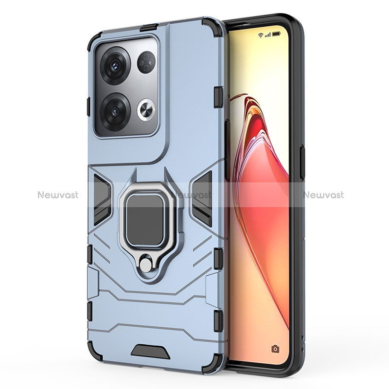 Silicone Matte Finish and Plastic Back Cover Case with Magnetic Finger Ring Stand for Oppo Reno8 Pro 5G