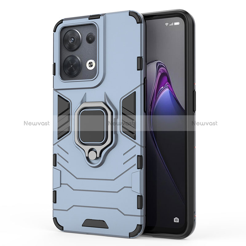 Silicone Matte Finish and Plastic Back Cover Case with Magnetic Finger Ring Stand for Oppo Reno9 5G