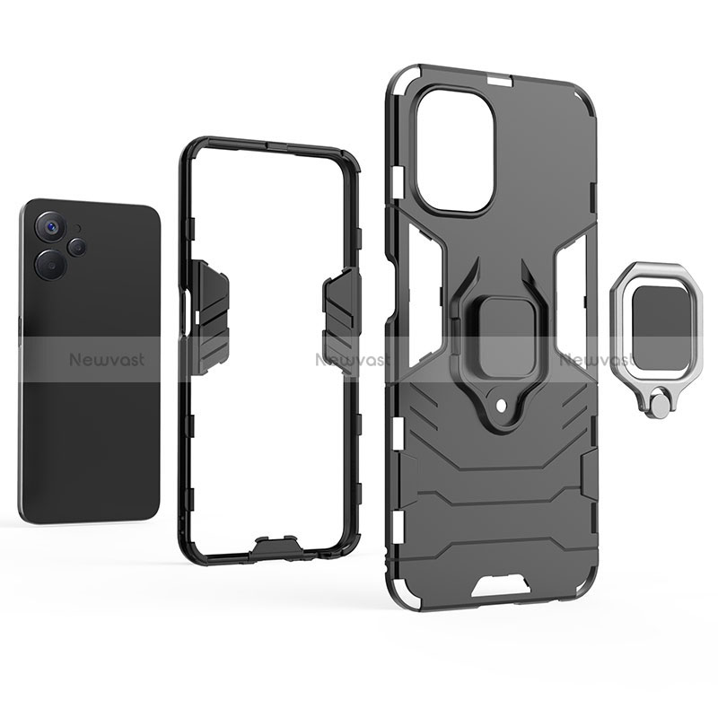Silicone Matte Finish and Plastic Back Cover Case with Magnetic Finger Ring Stand for Realme 10 5G