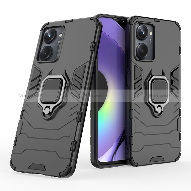 Silicone Matte Finish and Plastic Back Cover Case with Magnetic Finger Ring Stand for Realme 10 Pro 5G