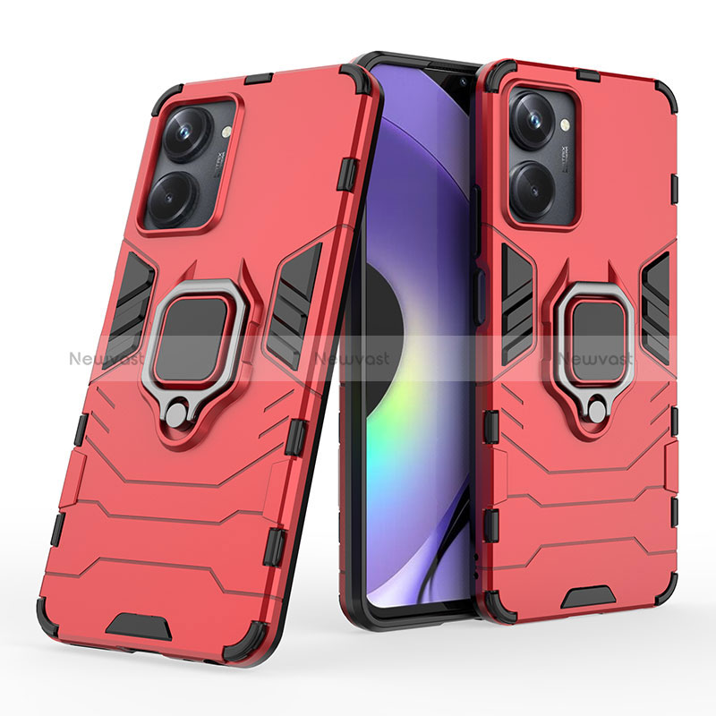 Silicone Matte Finish and Plastic Back Cover Case with Magnetic Finger Ring Stand for Realme 10 Pro 5G