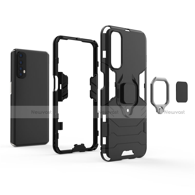 Silicone Matte Finish and Plastic Back Cover Case with Magnetic Finger Ring Stand for Realme 7