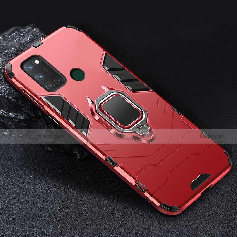 Silicone Matte Finish and Plastic Back Cover Case with Magnetic Finger Ring Stand for Realme 7i