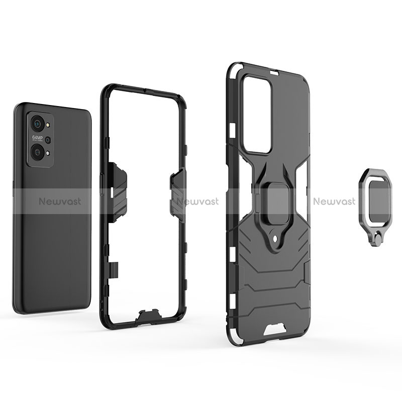 Silicone Matte Finish and Plastic Back Cover Case with Magnetic Finger Ring Stand for Realme GT Neo 3T 5G