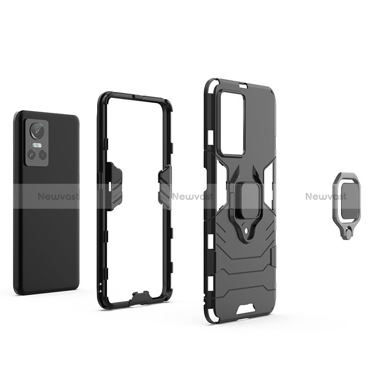 Silicone Matte Finish and Plastic Back Cover Case with Magnetic Finger Ring Stand for Realme GT Neo3 5G