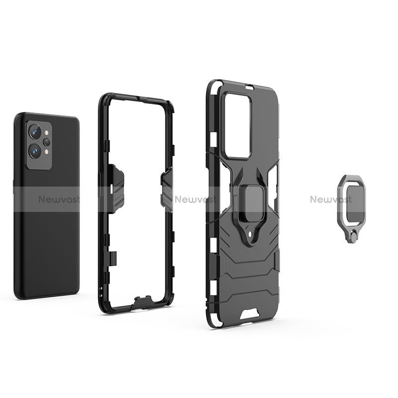 Silicone Matte Finish and Plastic Back Cover Case with Magnetic Finger Ring Stand for Realme GT2 Pro 5G
