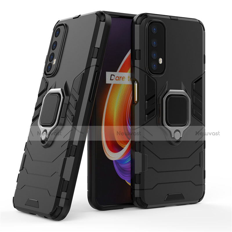 Silicone Matte Finish and Plastic Back Cover Case with Magnetic Finger Ring Stand for Realme Narzo 20 Pro