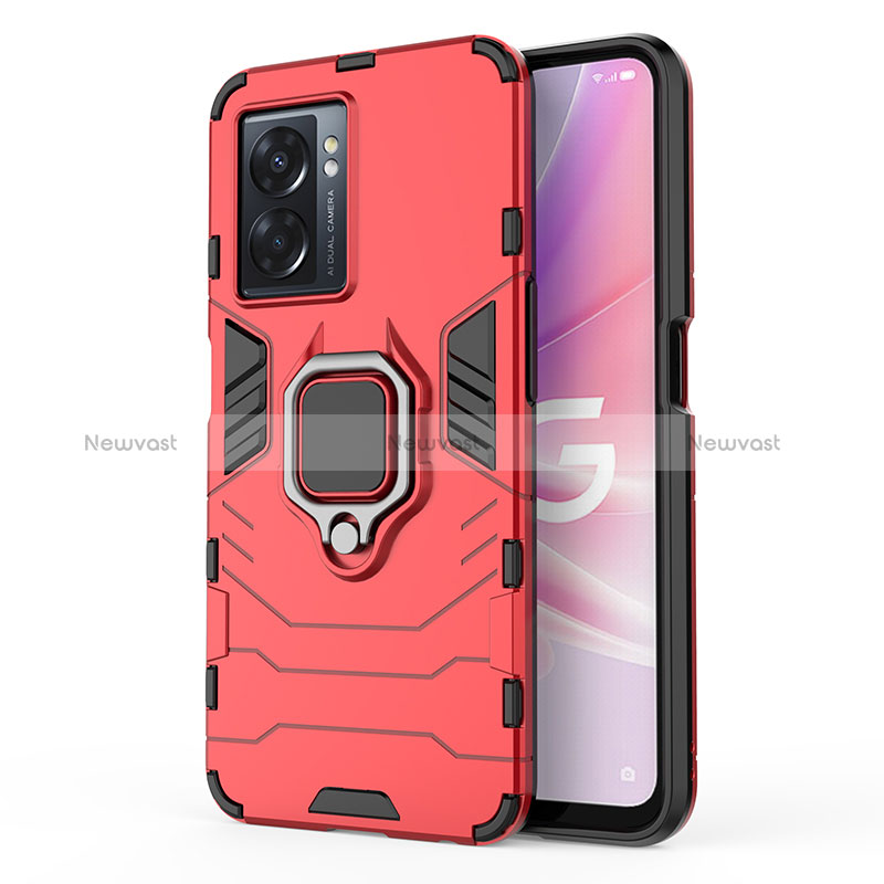 Silicone Matte Finish and Plastic Back Cover Case with Magnetic Finger Ring Stand for Realme Narzo 50 5G