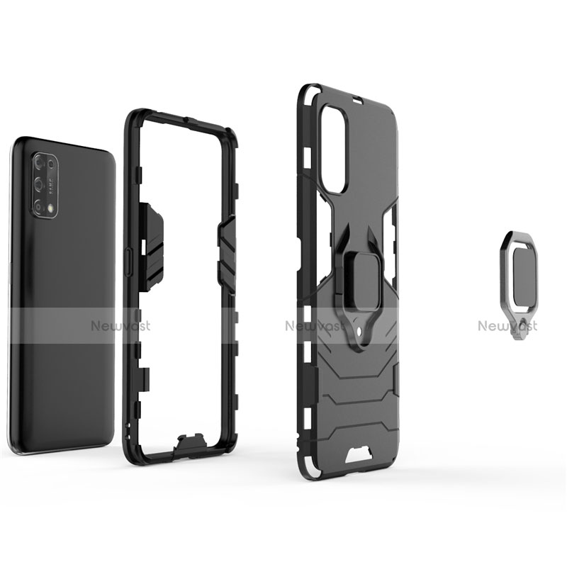 Silicone Matte Finish and Plastic Back Cover Case with Magnetic Finger Ring Stand for Realme Q2 Pro 5G