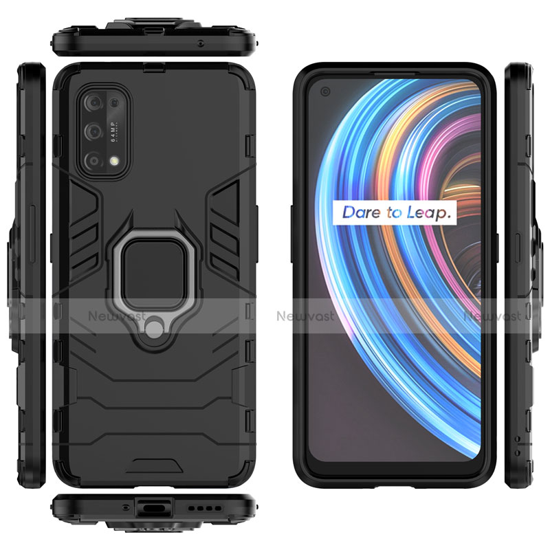 Silicone Matte Finish and Plastic Back Cover Case with Magnetic Finger Ring Stand for Realme Q2 Pro 5G