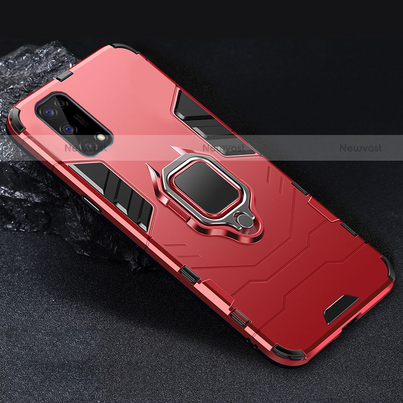Silicone Matte Finish and Plastic Back Cover Case with Magnetic Finger Ring Stand for Realme V5 5G