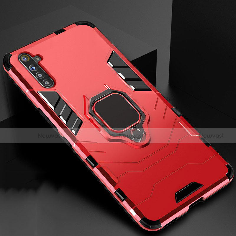 Silicone Matte Finish and Plastic Back Cover Case with Magnetic Finger Ring Stand for Realme X2