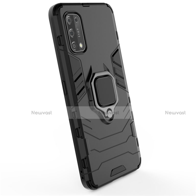 Silicone Matte Finish and Plastic Back Cover Case with Magnetic Finger Ring Stand for Realme X7 Pro 5G