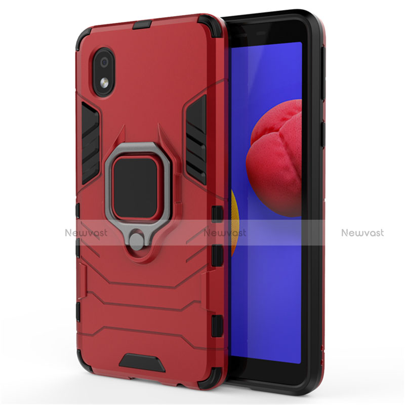 Silicone Matte Finish and Plastic Back Cover Case with Magnetic Finger Ring Stand for Samsung Galaxy A01 Core
