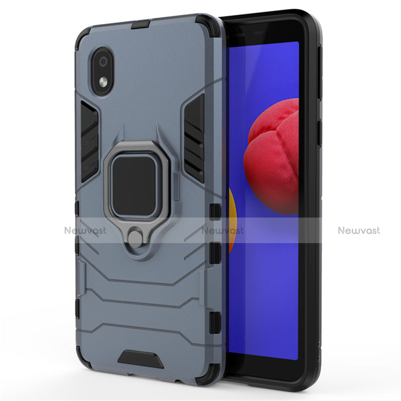 Silicone Matte Finish and Plastic Back Cover Case with Magnetic Finger Ring Stand for Samsung Galaxy A01 Core