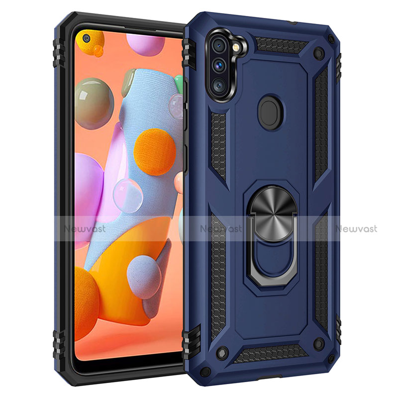 Silicone Matte Finish and Plastic Back Cover Case with Magnetic Finger Ring Stand for Samsung Galaxy A11